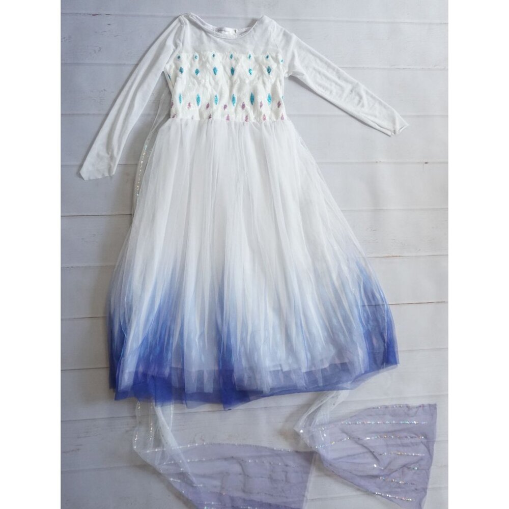 Frozen Elsa Girls White Sequined Gown w/ Trail – Size 150 (US Girls 10-12)
